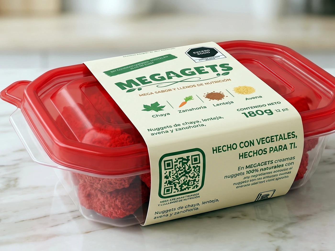 Presentacion empacada de nuggets MEGAGETS para punto de venta